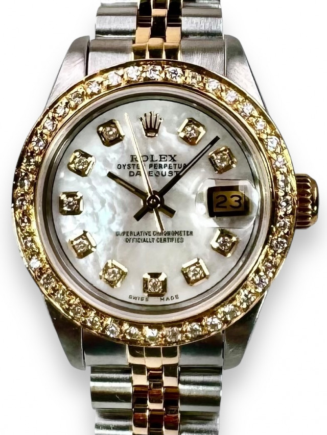 Rolex 69173 Yellow Gold & Steel on Jubilee, Fluted Bezel Mother Of Pearl White Diamond Dial