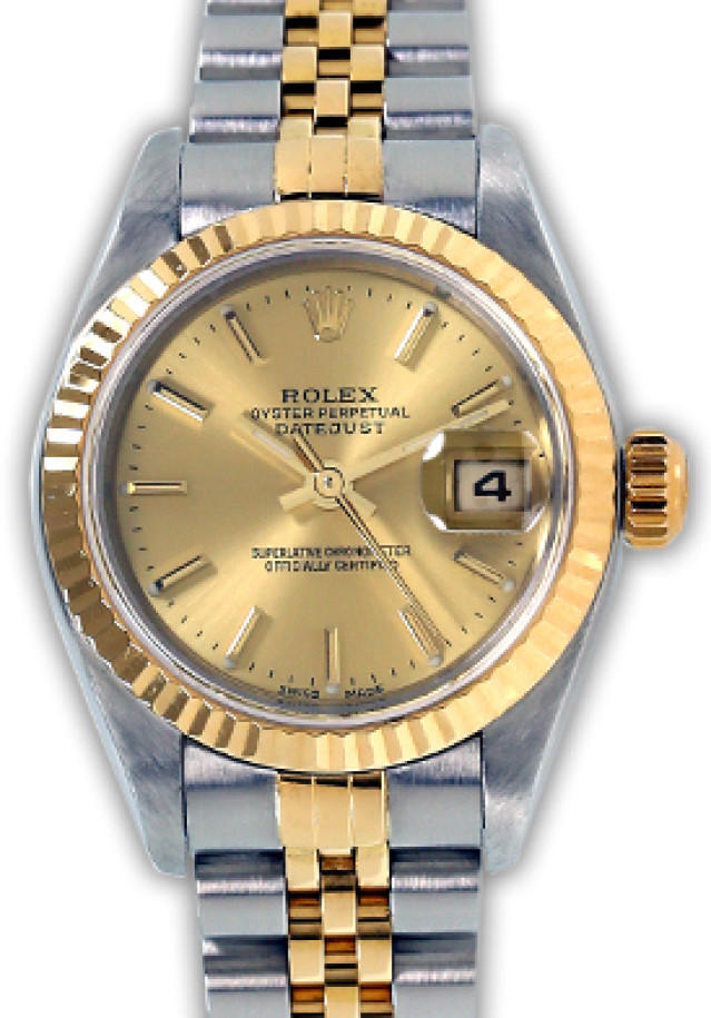 Rolex 79173 Yellow Gold & Steel on Jubilee, Fluted Bezel Champagne with Gold Index