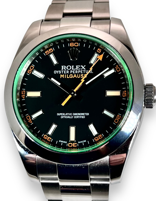 Rolex 116400 Steel on Oyster, Smooth Bezel Black with Orange & Luminous Index