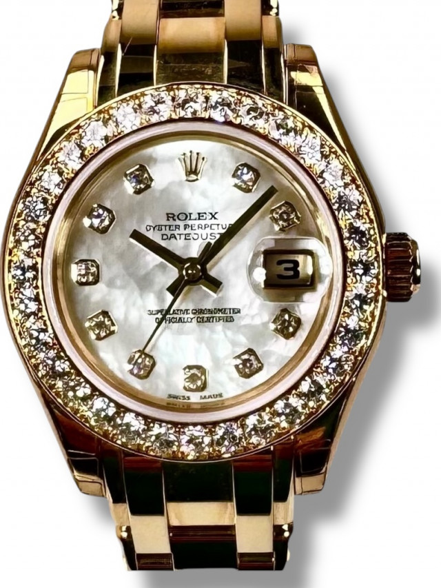 Rolex 80298 Yellow Gold on Pearlmaster, Diamond Bezel Mother Of Pearl White Diamond Dial