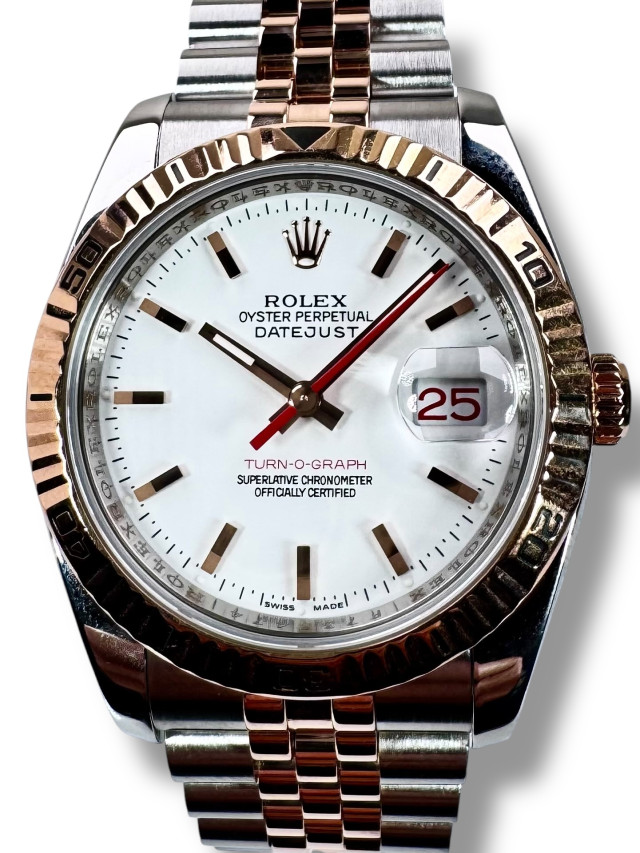 Rolex 116261 Rose Gold & Steel on Oyster, Fluted Bezel Steel with Gold Index