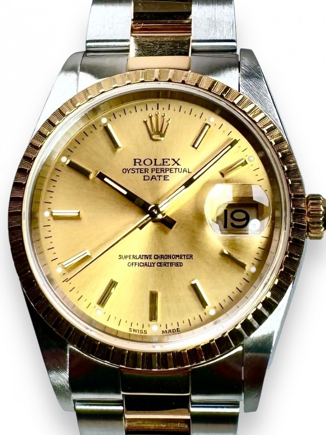 Rolex 15223 Yellow Gold & Steel on Jubilee, Finely Engine Turned Bezel Champagne with Gold Index