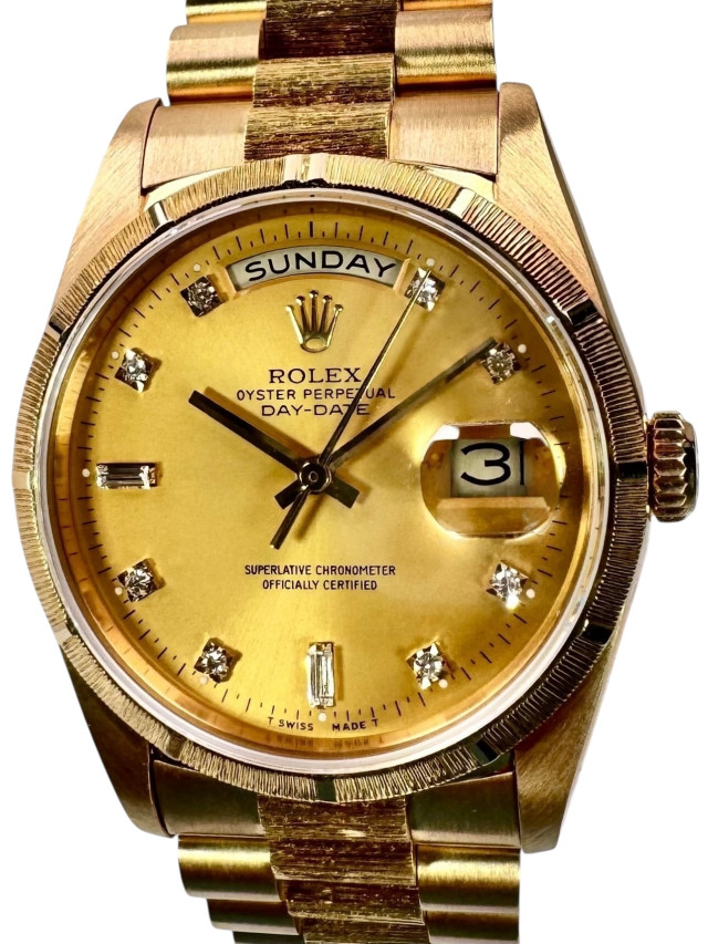 Rolex 18248 Yellow Gold on President, Engine Turned Bezel Champagne with Gold Index