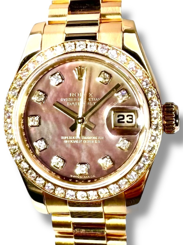 Rolex 179138 Yellow Gold on President, Diamond Bezel White Diamond Dial
