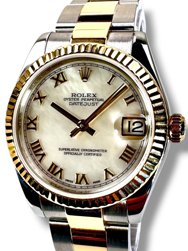 Rolex 178273 Yellow Gold & Steel on Oyster, Fluted Bezel White with Gold Roman