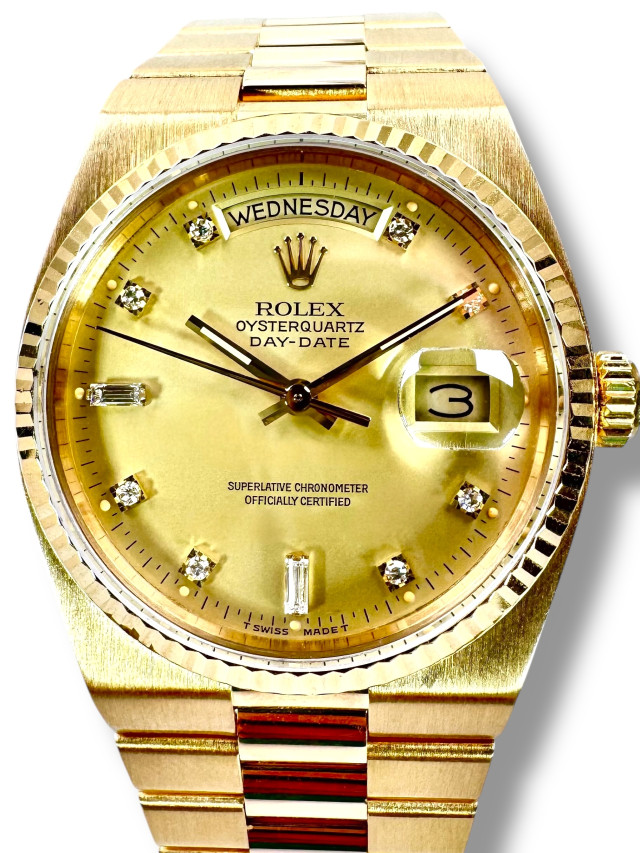 Rolex 19018 Yellow Gold on President, Fluted Bezel Champagne with Gold Index