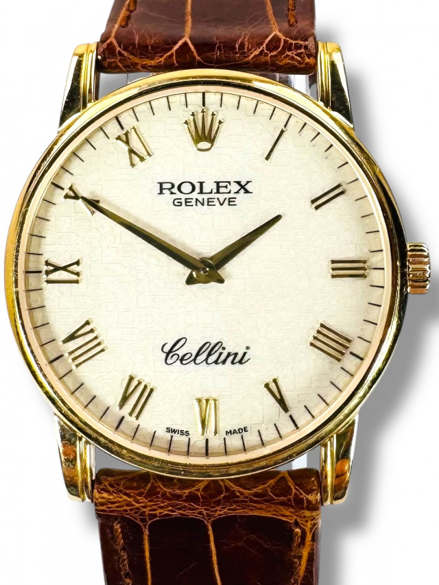 Rolex 5116 Yellow Gold on Strap Slate with Gold Roman