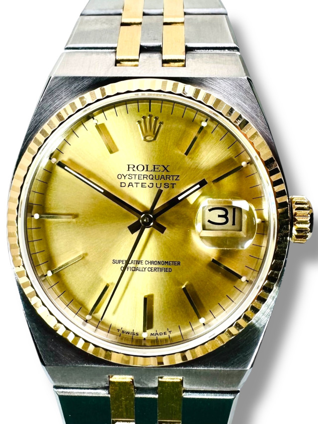 Rolex 17013 Yellow Gold & Steel on Oysterquartz, Fluted Bezel Champagne with Gold Index