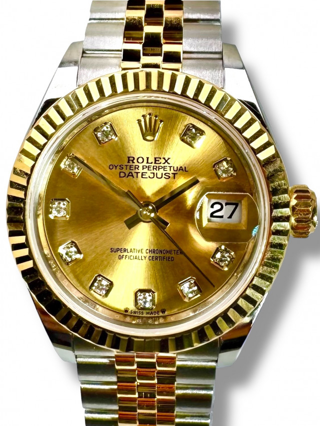 Rolex 279173 Yellow Gold on Jubilee, Fluted Bezel Champagne with Gold Roman