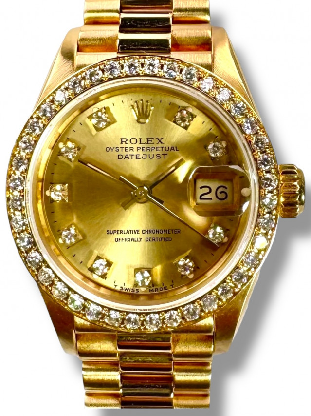 Rolex 69138 Yellow Gold on President, Diamond Bezel Champagne Diamond Dial