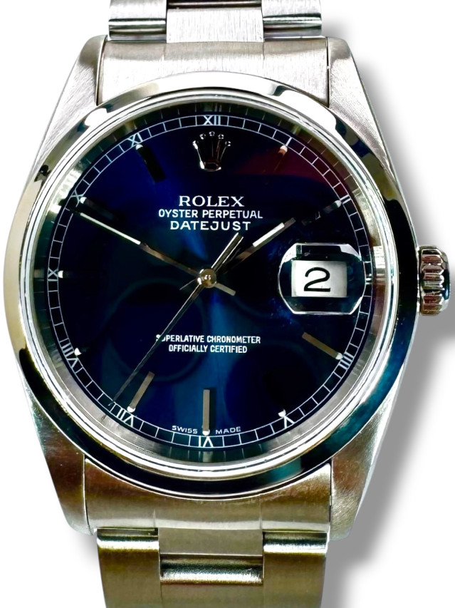 Rolex 16200 Steel on Jubilee, Smooth Bezel Blue with Silver Index