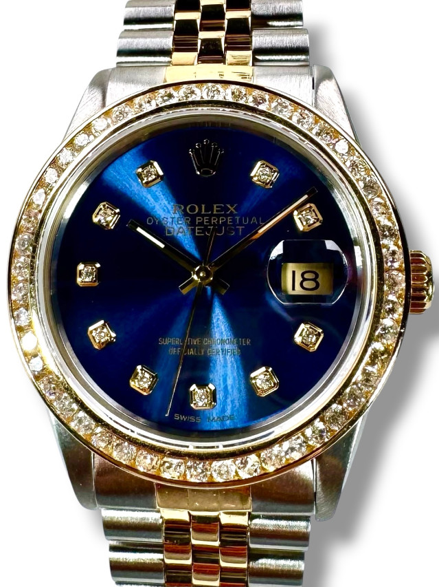 Rolex 16013 Yellow Gold & Steel on Jubilee, Fluted Bezel Steel Tapestry with Gold Index