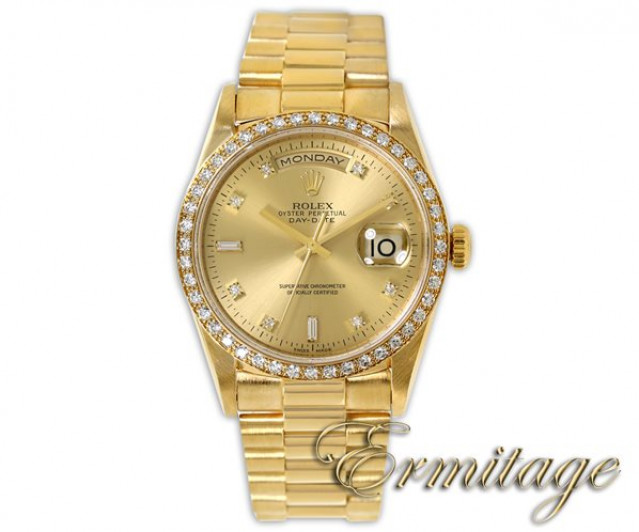 Rolex 18348 Yellow Gold on President, Diamond Bezel Champagne Diamond Dial