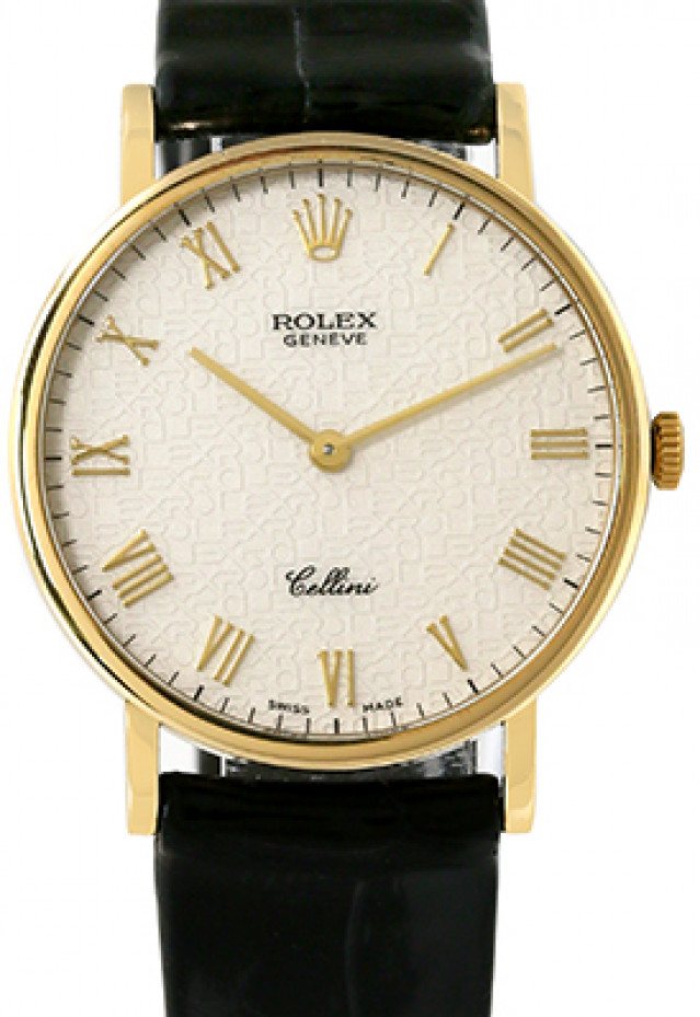 Rolex 5112 Yellow Gold on Strap Ivory Jubilee with Gold Roman