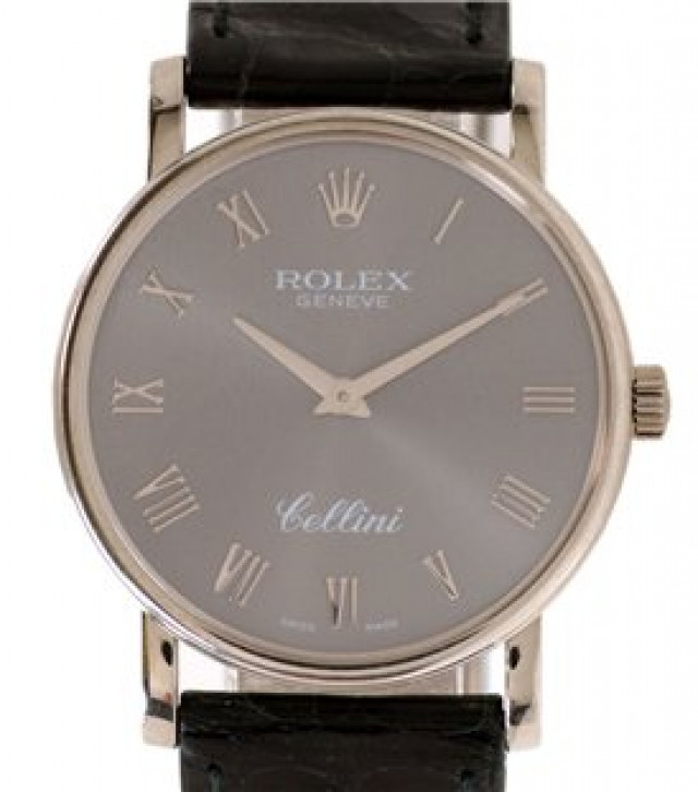 Rolex 5115 White Gold on Strap Slate with White Gold Roman