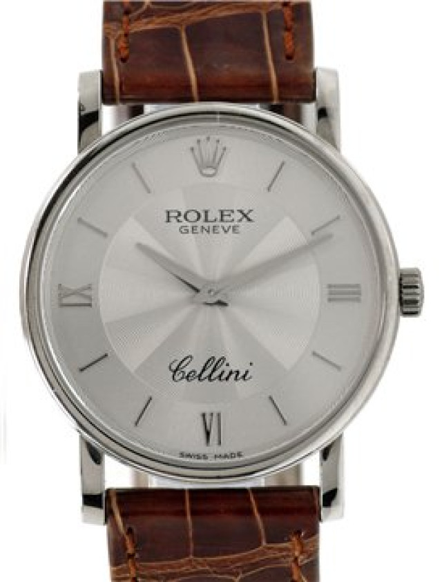 Rolex 5115 Yellow Gold on Strap Steel with Silver Index & Roman III & VI & IX