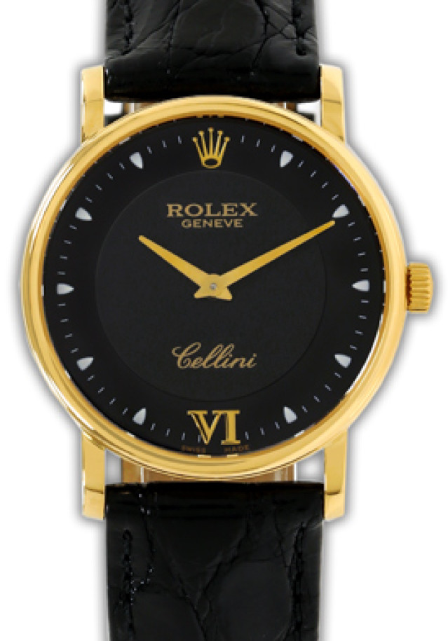 Rolex 5115 Yellow Gold on Strap Black with Gold Roman 6 & Dots