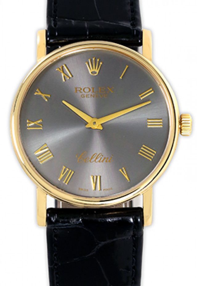 Rolex 5115 Yellow Gold on Strap Slate with Gold Roman