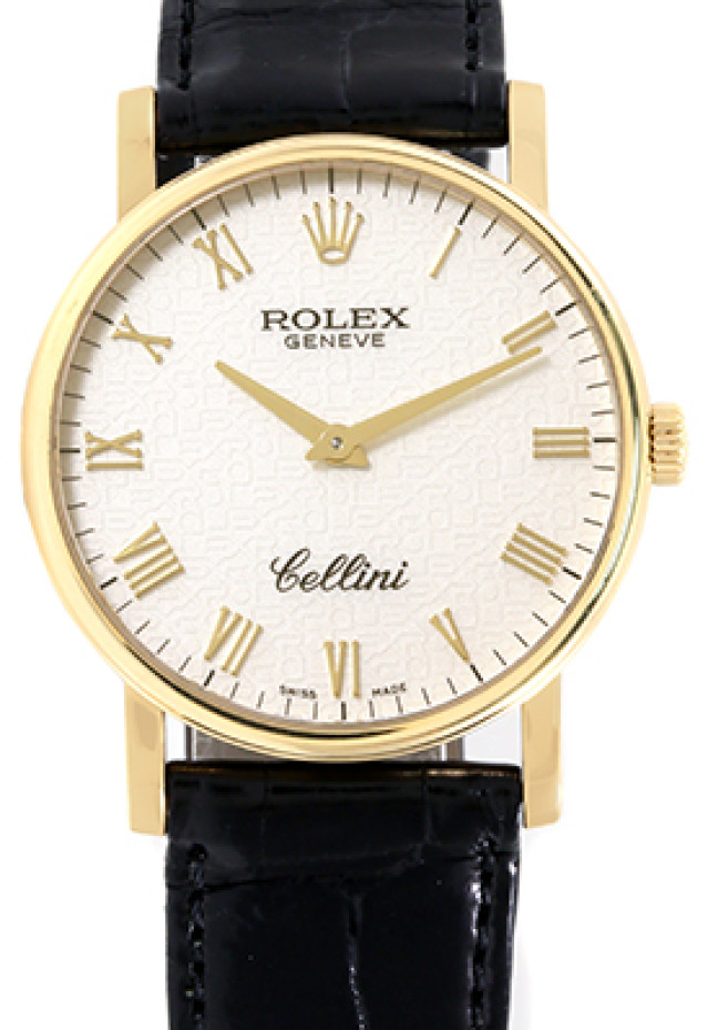 Rolex 5115 Yellow Gold on Strap Ivory Jubilee with Gold Roman