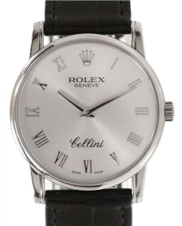 Rolex 5116 White Gold on Strap Steel with White Gold Roman