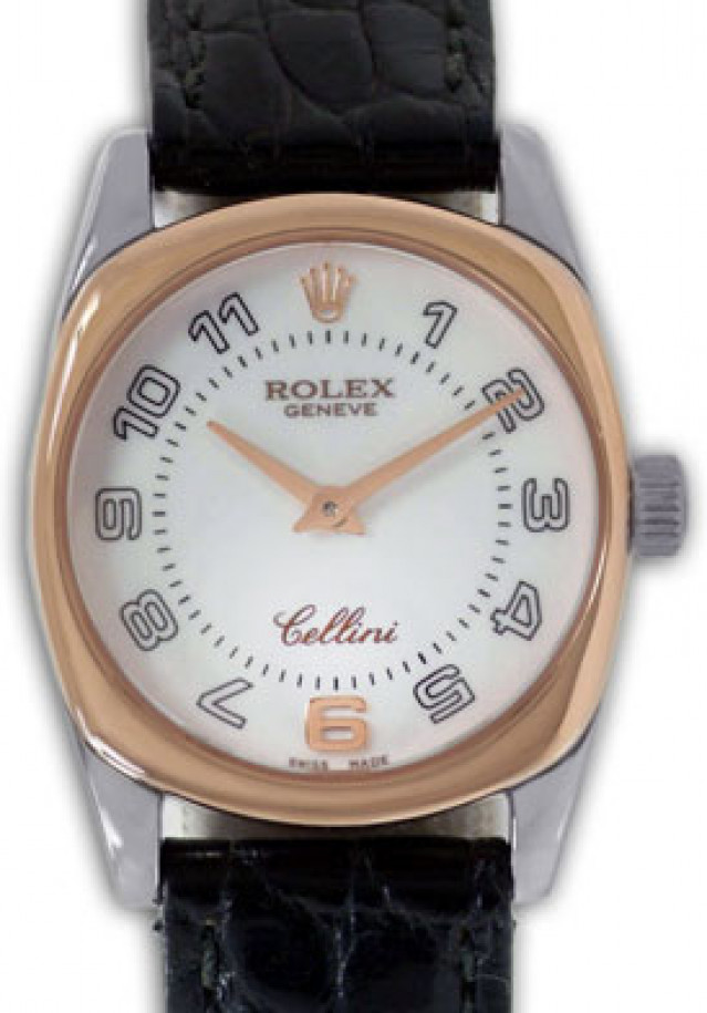Rolex 6229 White Gold on Strap White with Arabic Black & Arabic Gold 6
