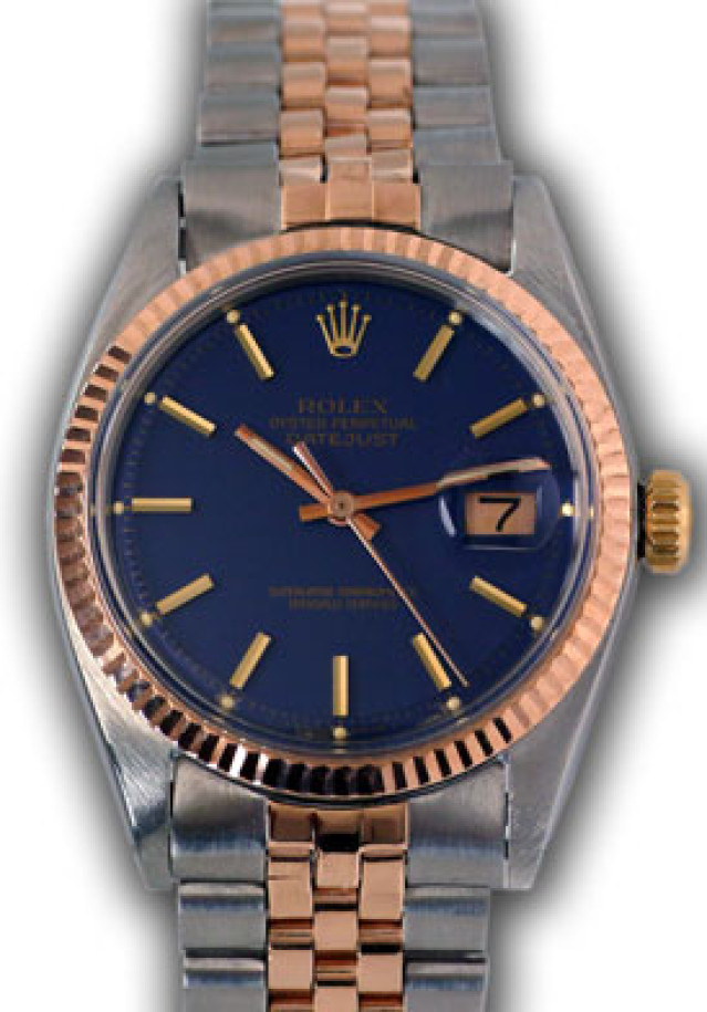 Rolex 1601 Rose Gold & Steel on Jubilee, Fluted Bezel Blue with Gold Index