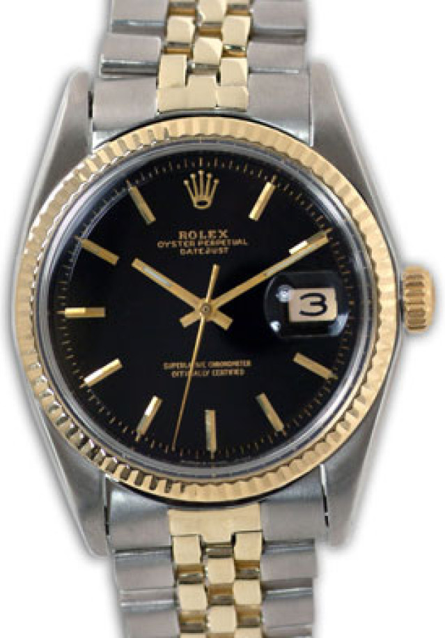Rolex 1601 Yellow Gold & Steel on Jubilee, Fluted Bezel Black with Gold Index