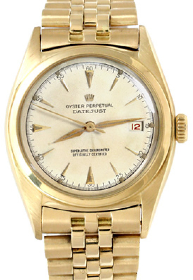 Rolex 6030 Yellow Gold on Jubilee, Smooth Bezel White with Gold Index