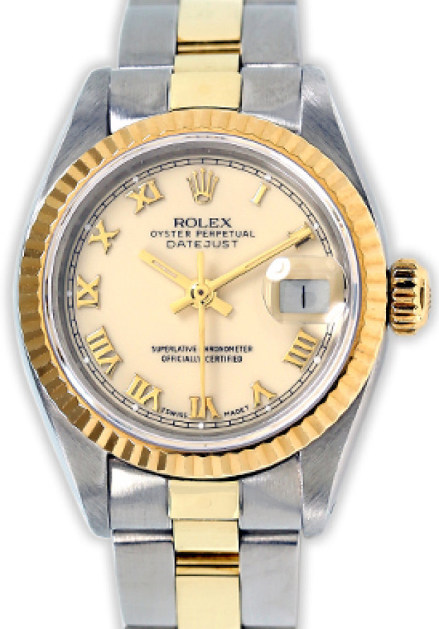 Rolex 6917 Yellow Gold & Steel on Oyster, Fluted Bezel Ivory with Gold Roman