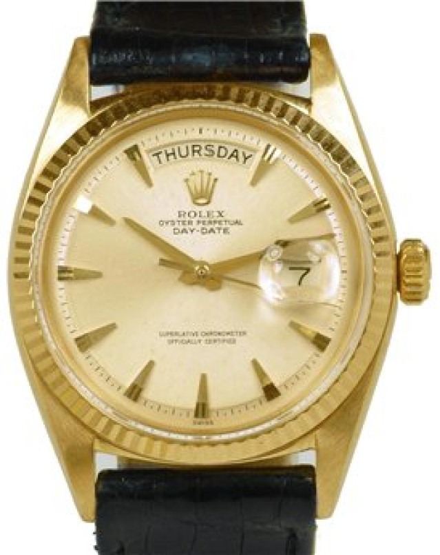 Rolex 1803 Yellow Gold on Strap, Fluted Bezel Steel with Gold Index