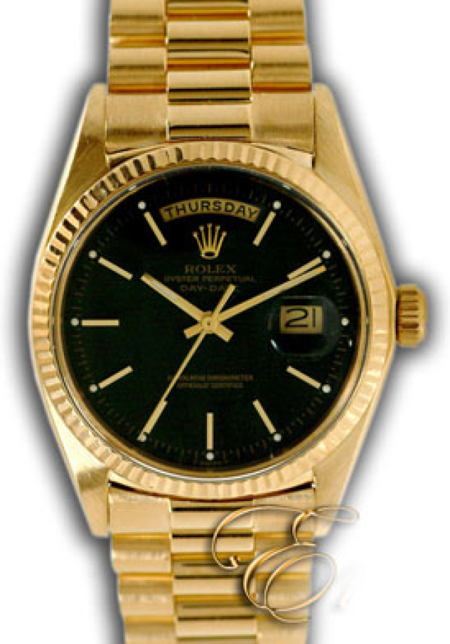 Rolex 1803 Yellow Gold on President, Fluted Bezel Black with Gold Index