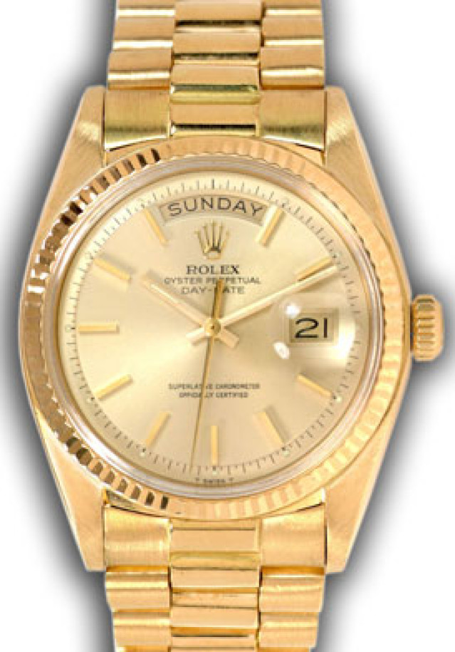 Rolex 1803 Yellow Gold on President, Fluted Bezel Steel with Gold Index