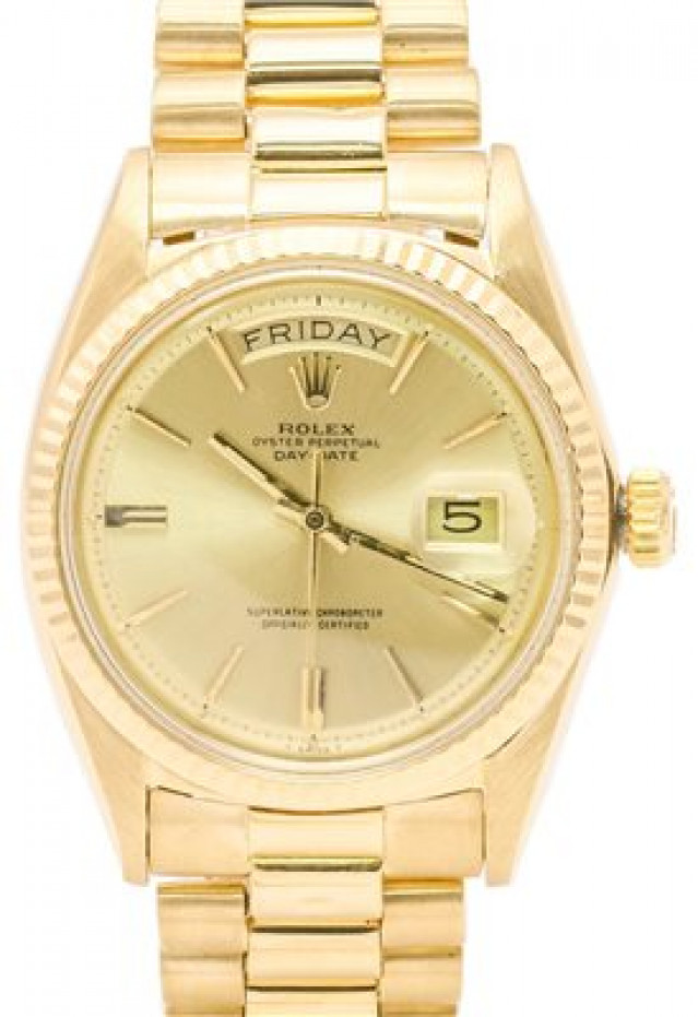 Vintage Rolex 1803 36 mm Yellow Gold on President, Fluted Bezel