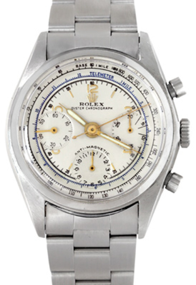 Rolex 6034 Steel on Oyster, Smooth Bezel White with Gold Index