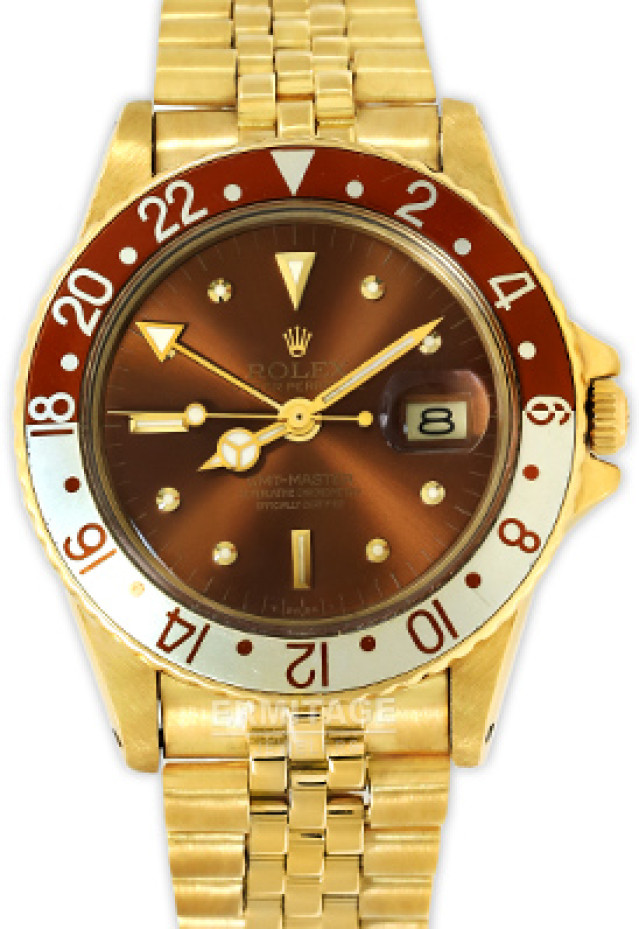 Rolex 1675 Yellow Gold on Jubilee, Brown & Gold Ceramic, Root Beer Brown Nipple