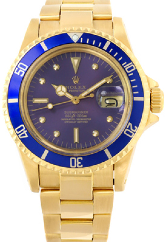 Rolex 1680 Yellow Gold on Oyster, Blue Bezel Blue Nipple with Luminous Dots & Index