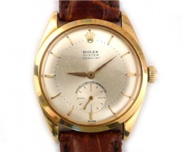 Rolex 6512 Yellow Gold on Strap, Smooth Bezel Steel with Gold Index