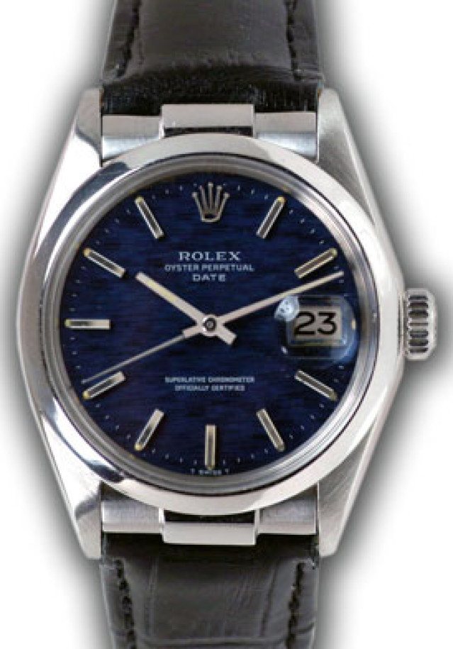 Rolex 15000 Steel on Strap, Smooth Bezel Blue with Silver Index