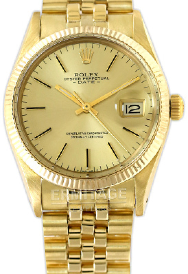 Rolex 15037 Yellow Gold on Jubilee, Fluted Bezel Champagne with Gold Index