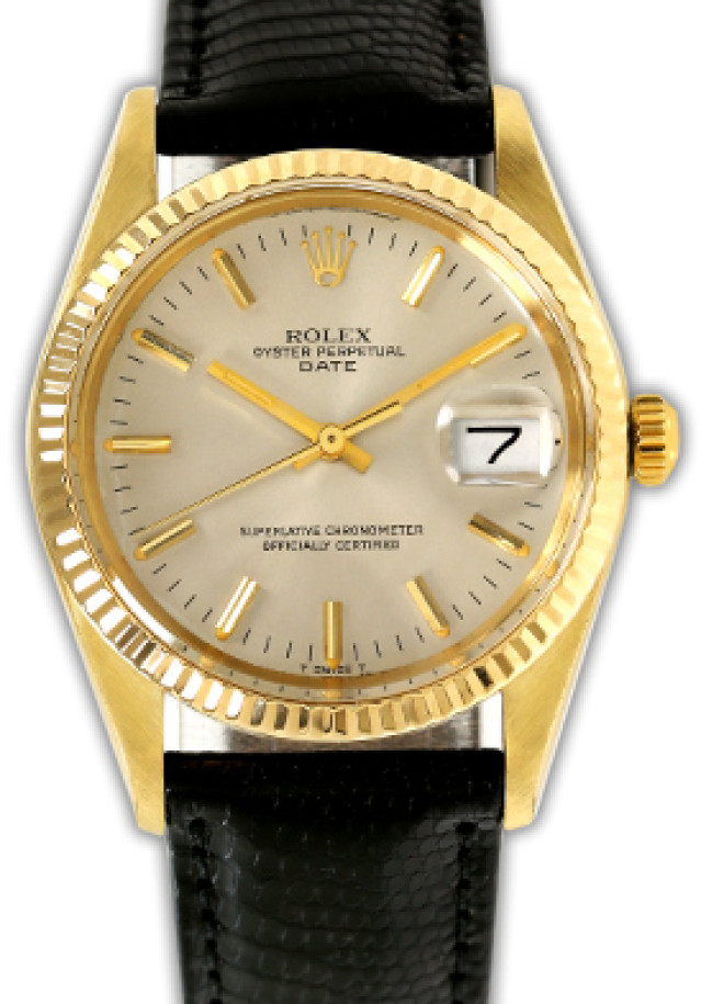 Rolex 15037 Yellow Gold on Strap, Fluted Bezel Steel with Gold Index