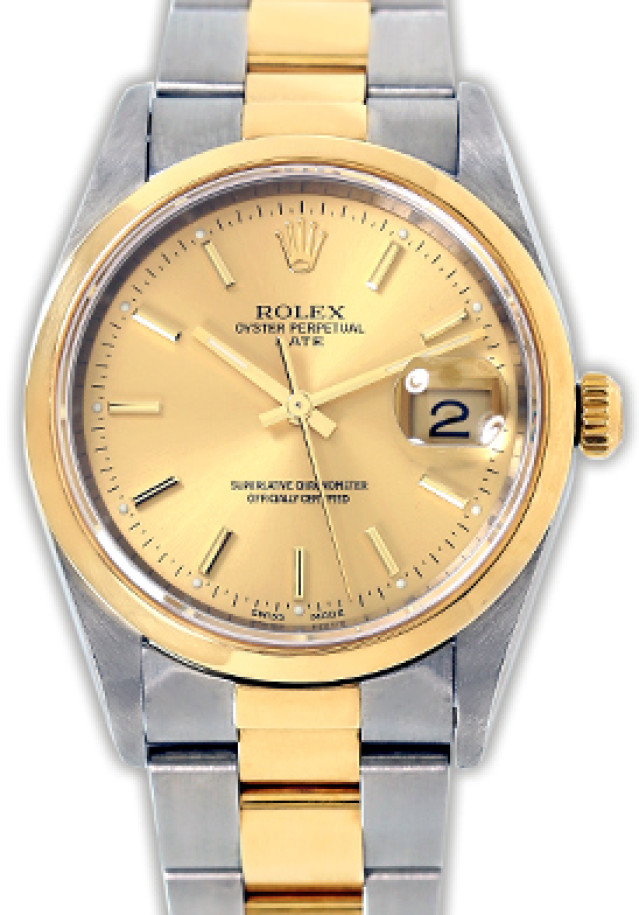 Rolex 15203 Yellow Gold & Steel on Oyster, Smooth Bezel Champagne with Gold Index