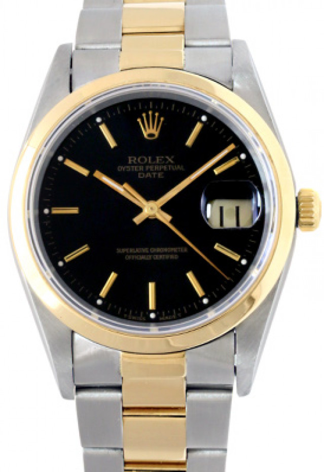 Rolex 15203 Yellow Gold & Steel on Oyster, Smooth Bezel Black with Gold Index