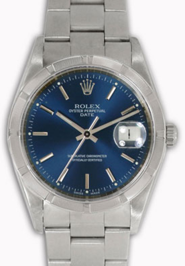Rolex 15210 Steel on Oyster, Engine Turned Bezel Blue with Silver Index
