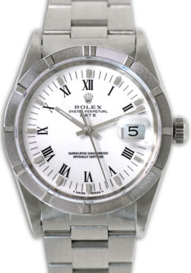 Rolex 15210 Steel on Oyster, Engine Turned Bezel White with Black Roman & Silver Index