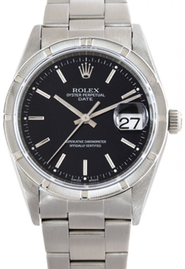 Rolex 15210 Steel on Oyster, Engine Turned Bezel Black with Silver Index