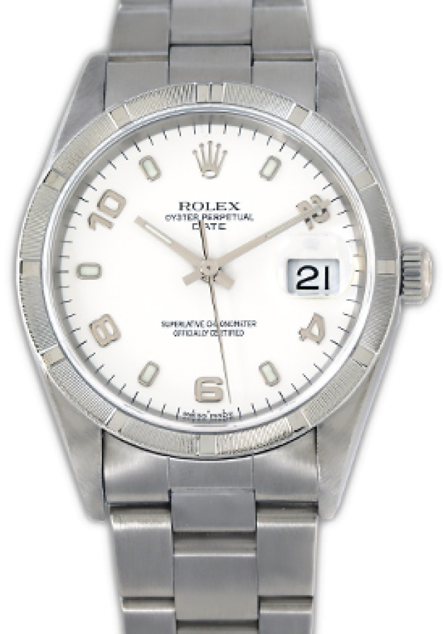 Rolex 15210 Steel on Oyster, Engine Turned Bezel White with Luminous Index & Silver Arabic 2-4-6-8-10