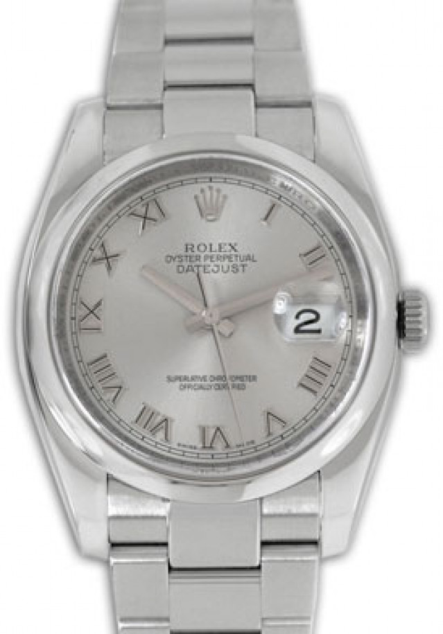 Rolex 116200 Steel on Oyster, Smooth Bezel Rhodium with Silver Roman