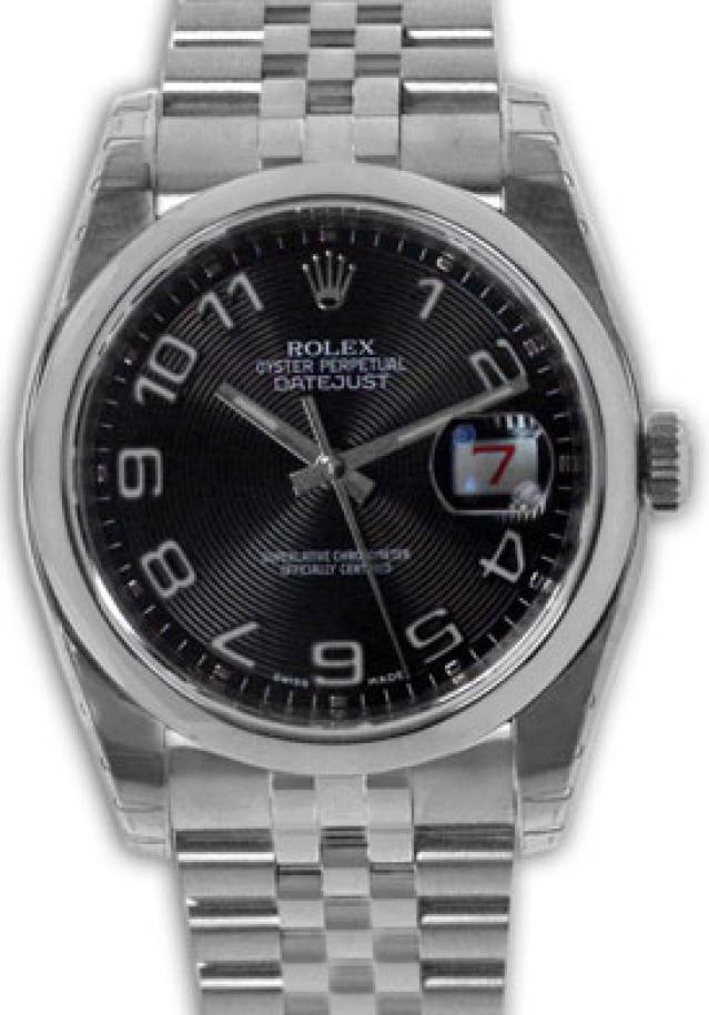Rolex 116200 Steel on Jubilee, Smooth Bezel Black Concentric with Silver Arabic
