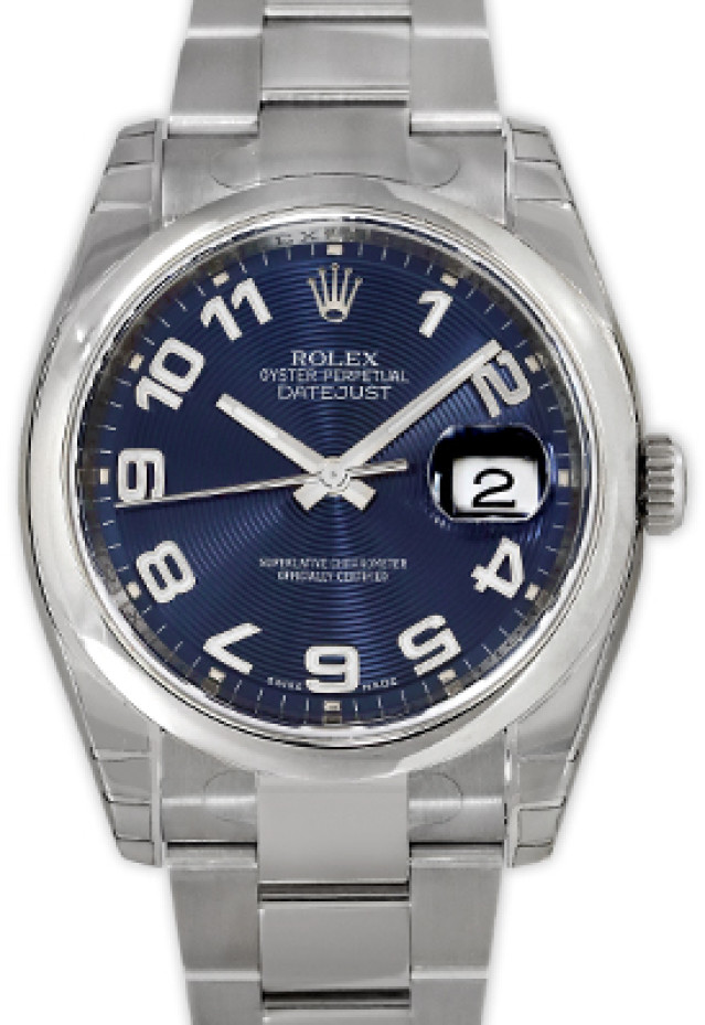 Rolex 116200 Steel on Oyster, Smooth Bezel Blue Concentric with Silver Roman