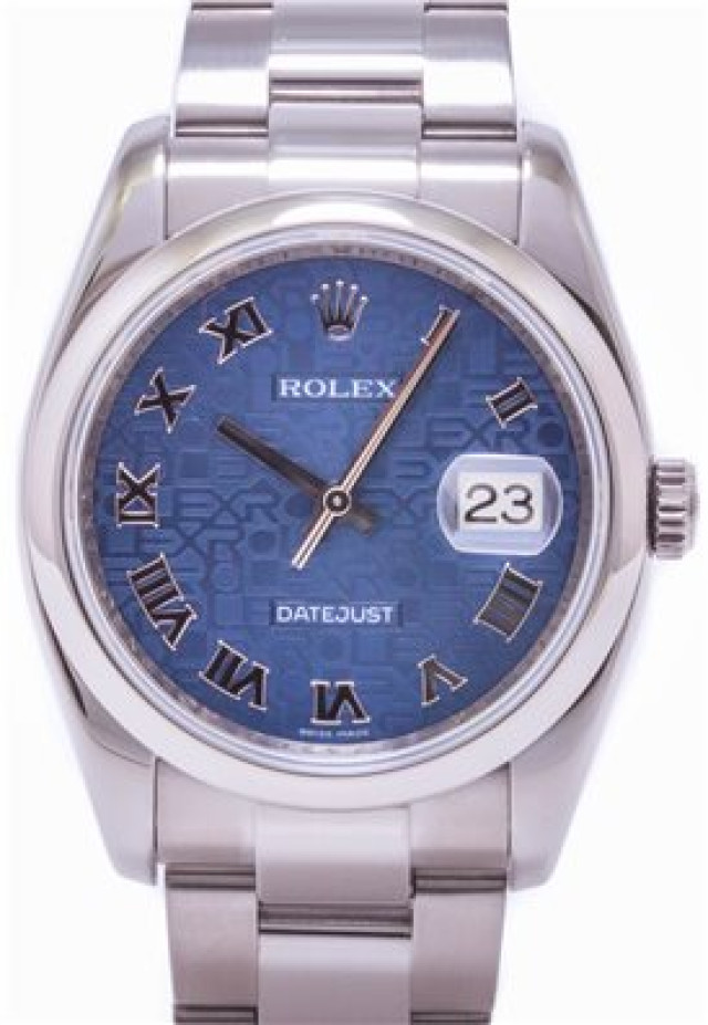 Rolex 116200 Steel on Oyster, Smooth Bezel Blue Jubilee with Silver Roman
